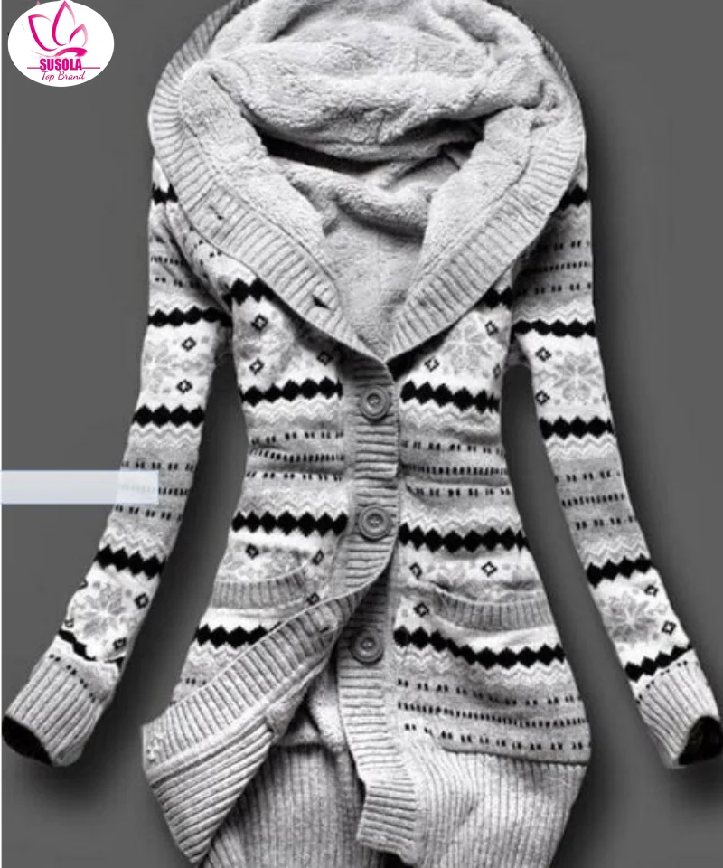 SUSOLA Women Winter Thick Hooded Cardigans Sweaters Fleece Warm Solid Loose Knitted Coat Long Sleeve Knitwear Outerwear
SUSOLA Women Winter Thick Hooded Cardigans Sweaters Fleece Warm Solid Loose Knitted Coat Long Sleeve Knitwear Outerwear