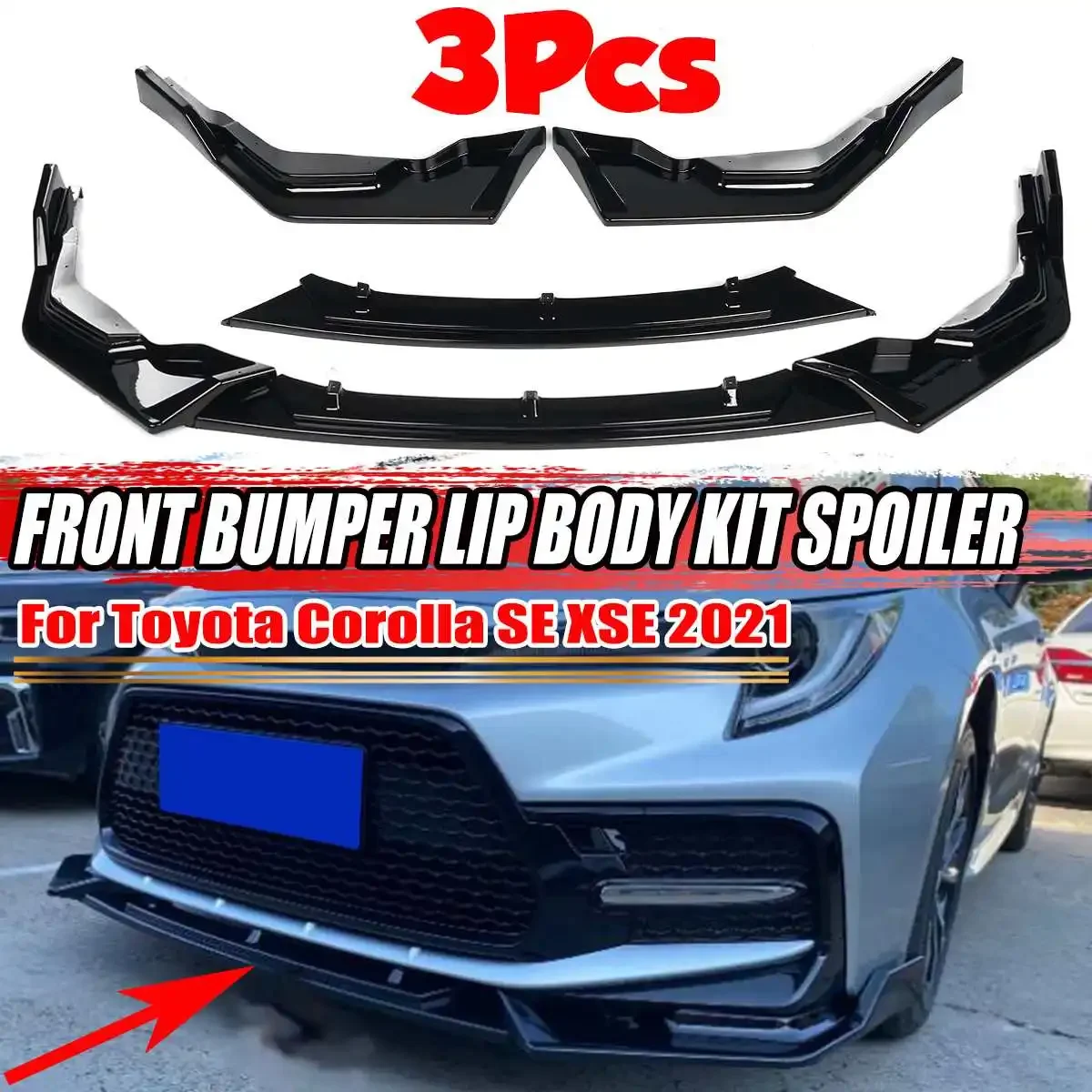 

Black/Carbon Fiber Look Car Front Bumper Lip Deflector Lips Diffuser Spoiler Cover Guard For Toyota Corolla SE XSE 2021 Body Kit