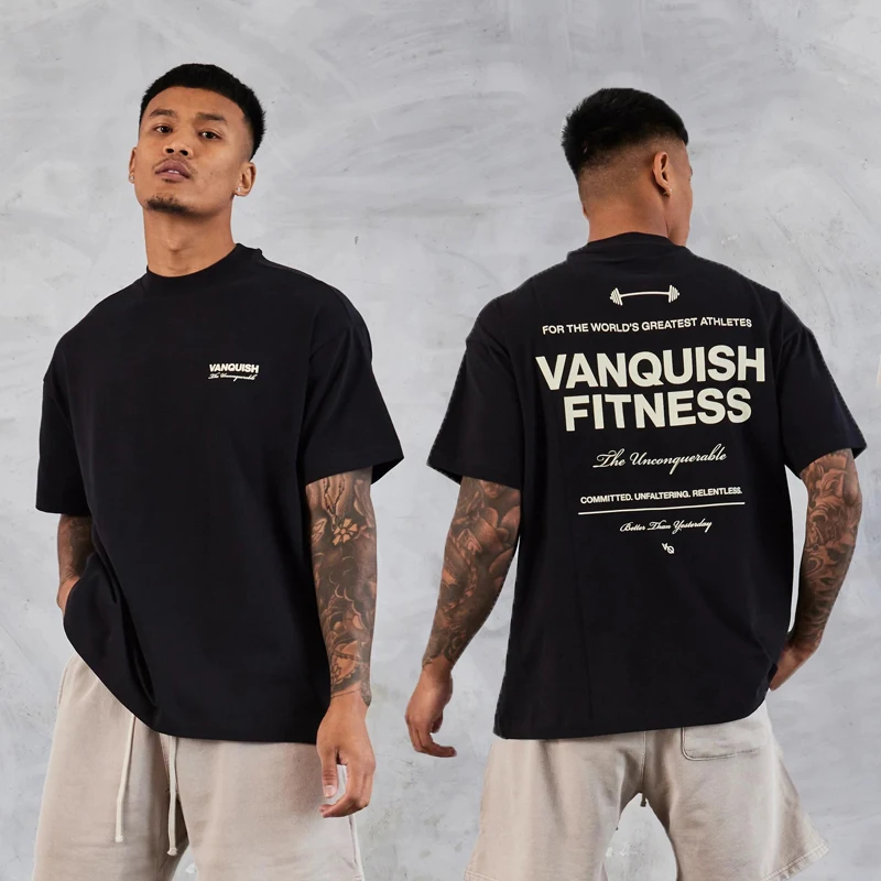 

Summer New Men's T-Shirts Vintage Black BOXY Oversized T-Shirt Jogger Gym Sports Bodybuilding Cotton Crew Neck Short Sleeve Top