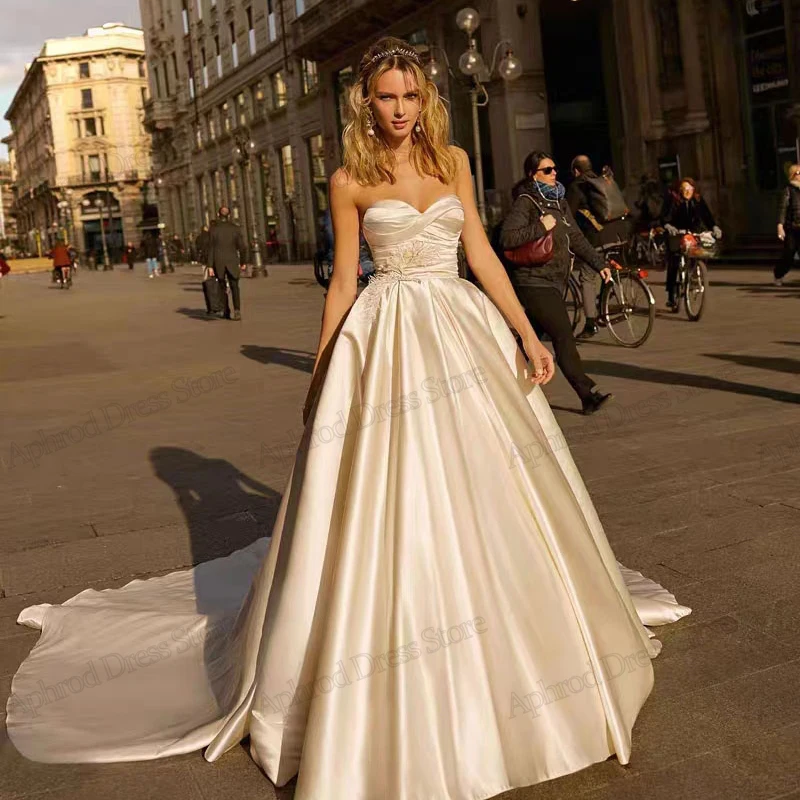 

Classic Wedding Dresses A-Line Satin Bridal Gowns Sexy Strapless Princess Robes For Formal Party Backless Vestidos De Novia 2024