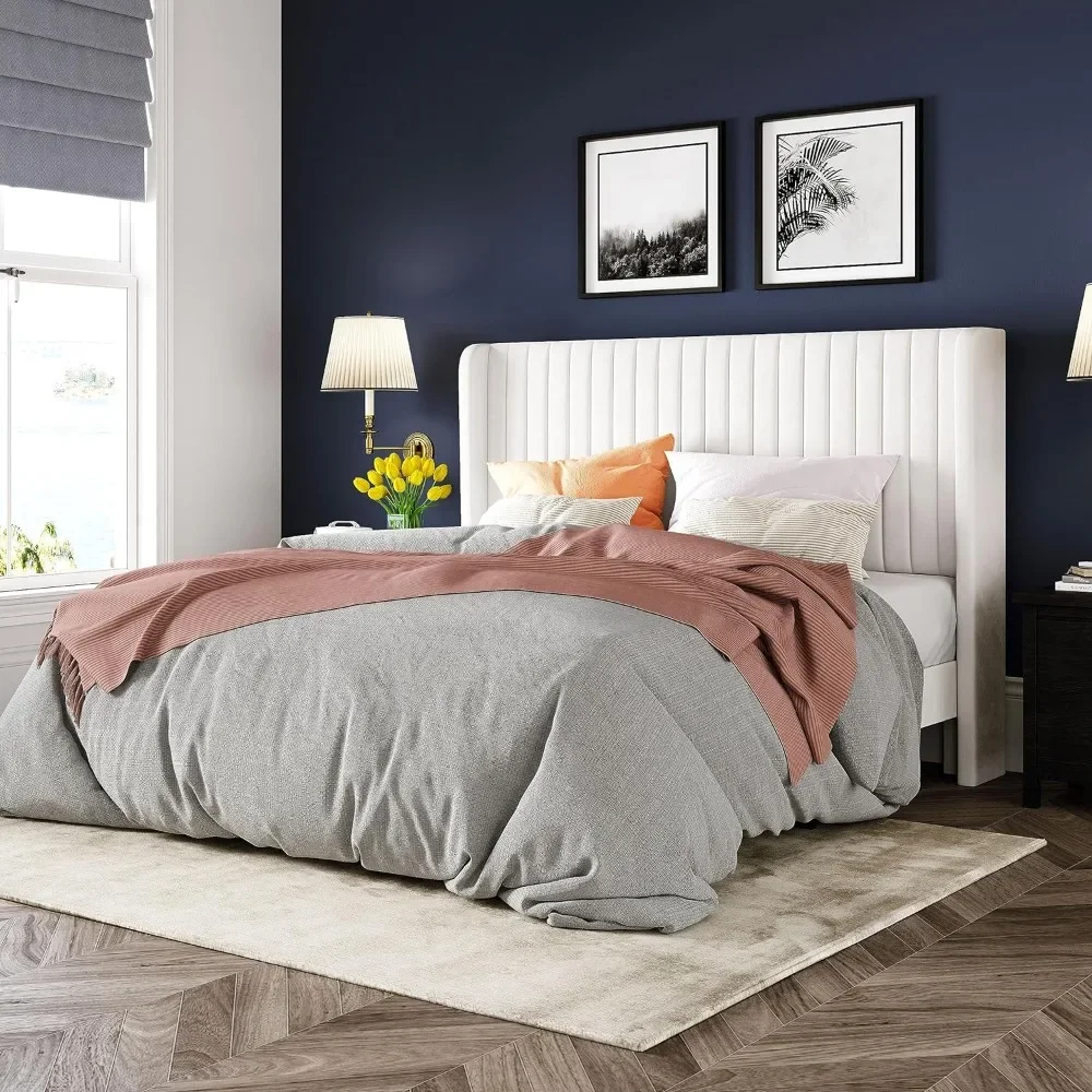 

Полноразмерная бархатная оправа кровати, мягкая платформа, прочные деревянные планки, не требуются пружины, простота сборки, белый цвет