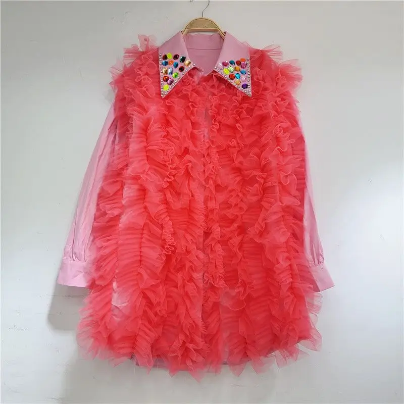 Original New Spring Fashion Pink Long Sleeve Blouses Women Diamonds Beads Turn-down Collar Cute Mesh Ruffles Casual Shirts Tops
Original New Spring Fashion Pink Long Sleeve Blouses Women Diamonds Beads Turn-down Collar Cute Mesh Ruffles Casual Shirts Tops
