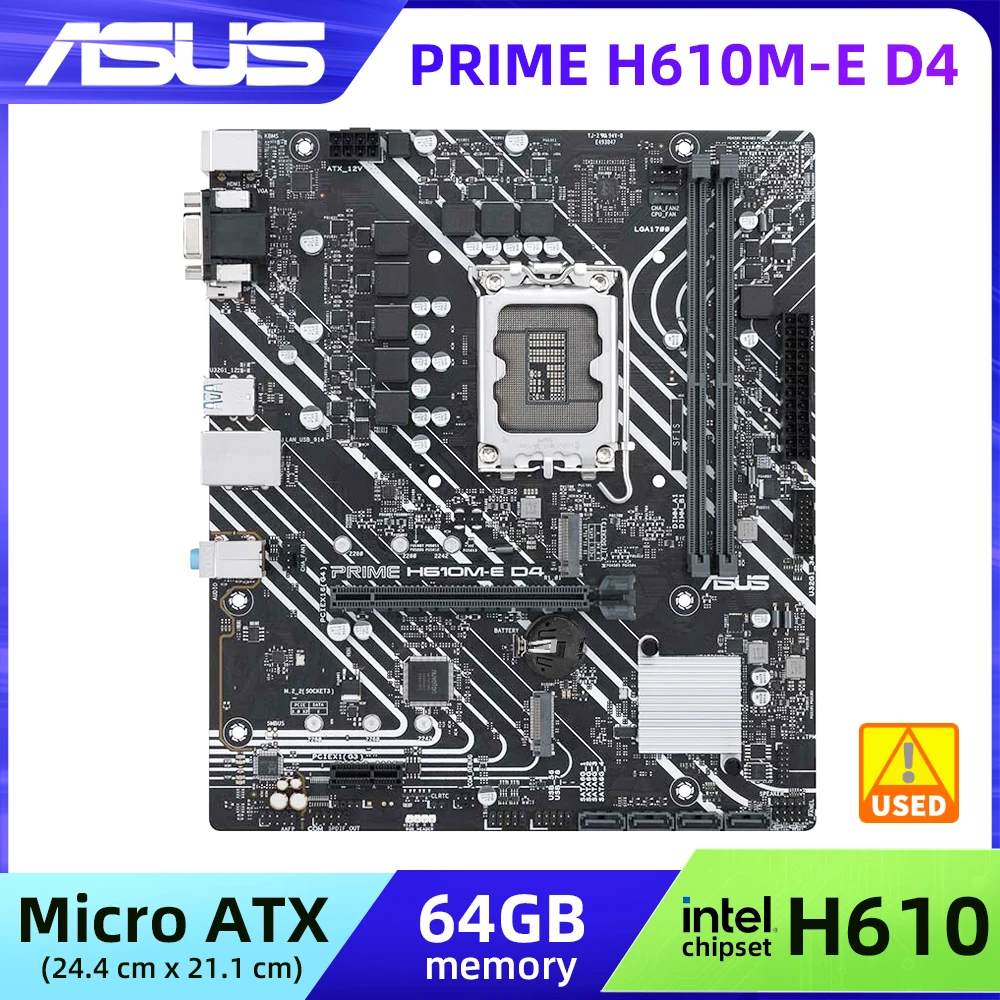 

ASUS PRIME H610M-E D4 H610 Chipset Support DDR4 64GB PCI-E 4.0 M.2 USB 3.2 Used Motherboard LGA 1700 Socket for 12fth gen Core