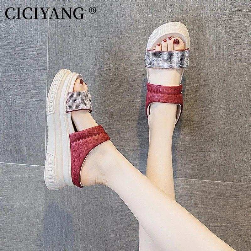 

CICIYANG Slippers Women Summer Wear 2024 New Fashion Women Slippers Chunky Wedges Platform 7CM Open Toes Sandals Ladies Handmade