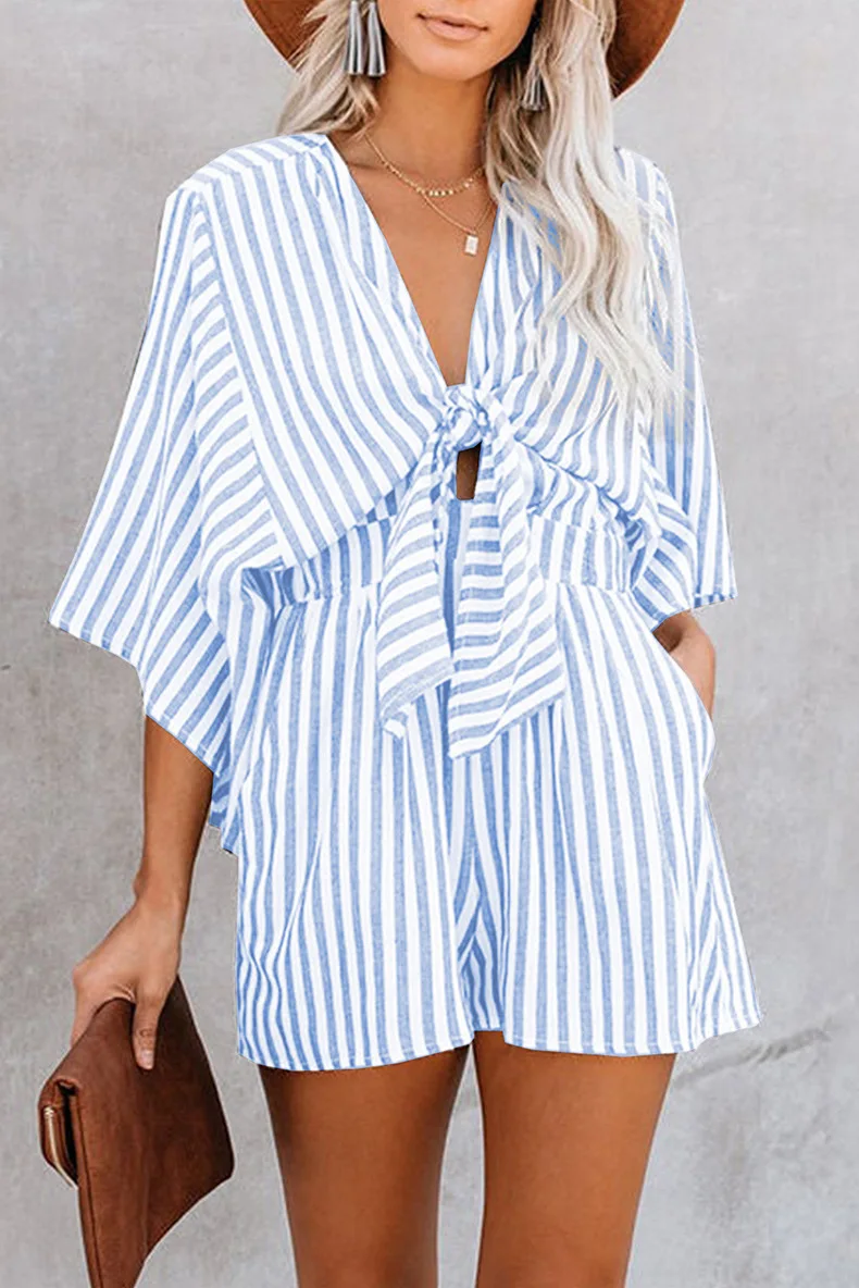 Womens Sexy Strappy V-neck Romper Summer Loose Stripe Playsuit Ladies Fashion Holiday Pants Beach Lace Up Jumpsuit Ropa Mujer
Womens Sexy Strappy V-neck Romper Summer Loose Stripe Playsuit Ladies Fashion Holiday Pants Beach Lace Up Jumpsuit Ropa Mujer