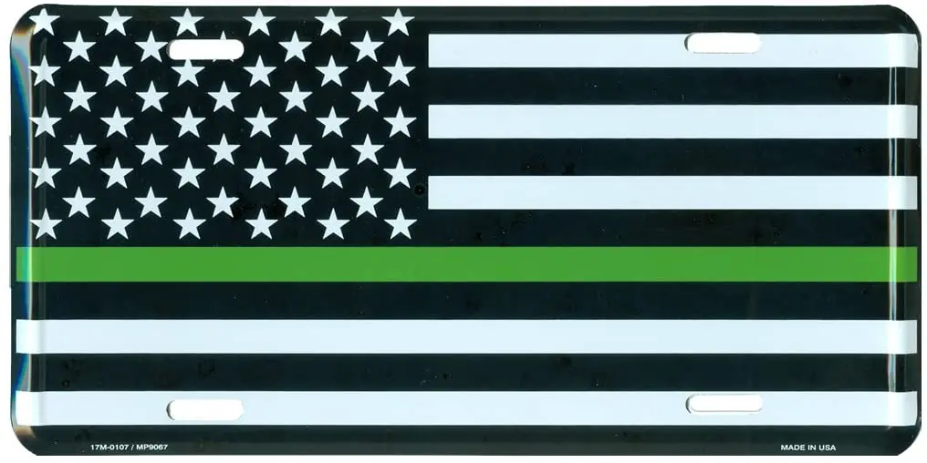 

Thin Green Line USA Metal Front License Plate, American Flag Auto Tag for Cars and Trucks, 6x12 inch, Recognize and Support