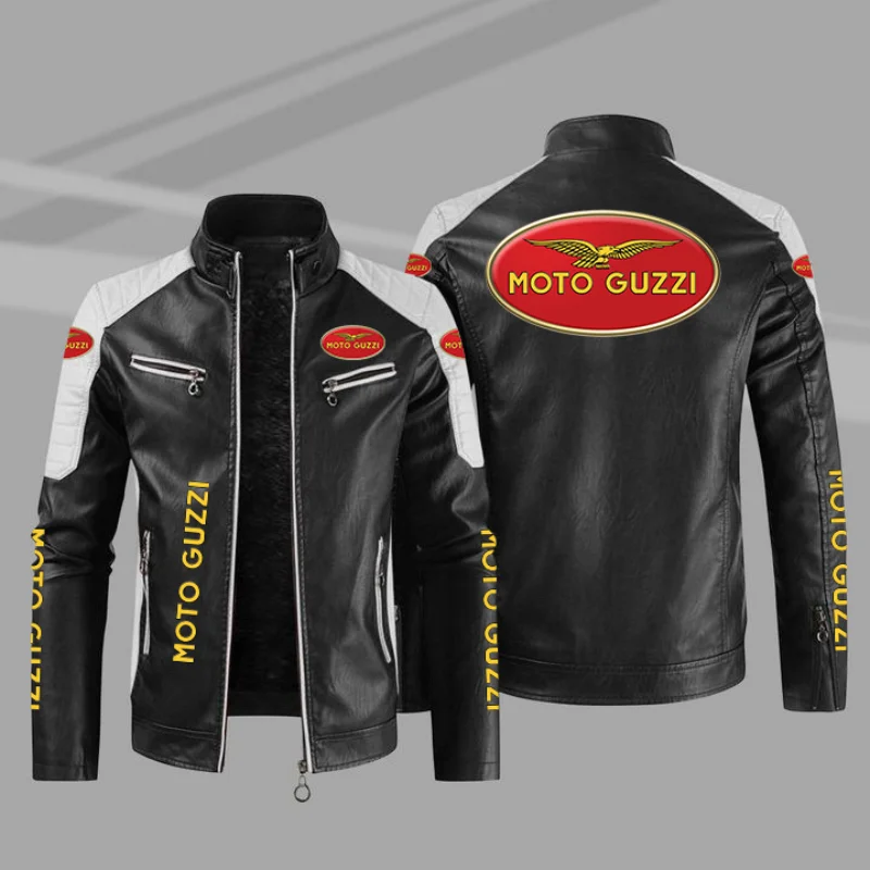 

2023 New Winter Men's Moto Guzzi Logo Jacket Fashion Motorcycle Zipper Jacket Outwear Keep Warm Leather Man Coat 4 Colors