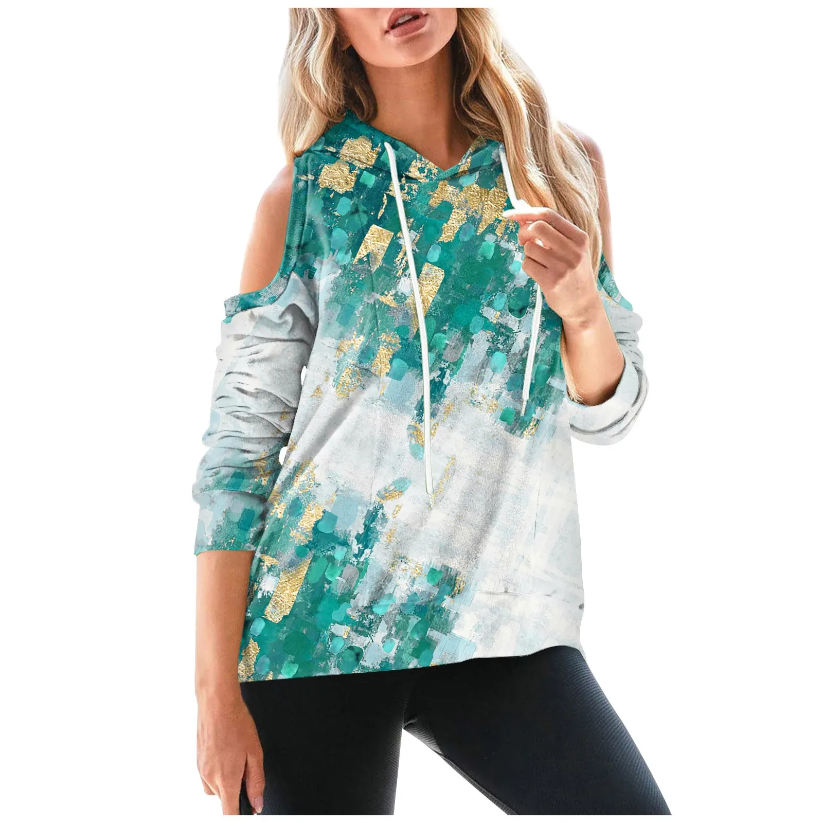Women'S Fashion Casual Long Sleeve Irregular Printing Off Shoulder Round Neck Hooded Drawstring Pullover Sweater Camisetas
Women'S Fashion Casual Long Sleeve Irregular Printing Off Shoulder Round Neck Hooded Drawstring Pullover Sweater Camisetas