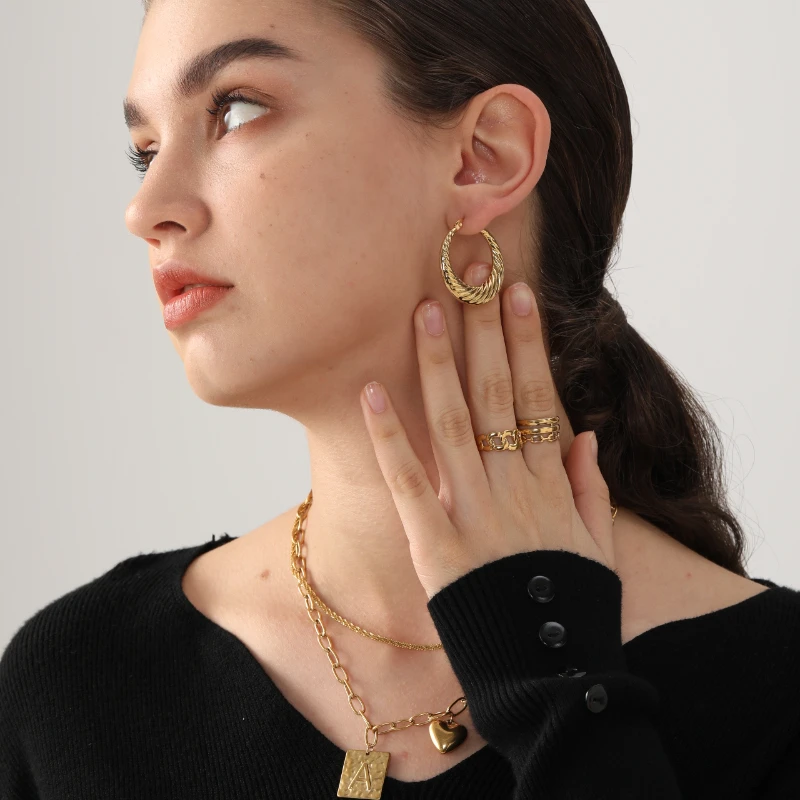 LUXUSTEEL-pendientes de aro minimalistas de acero inoxidable para mujer, aretes circulares de Metal de Color dorado, joyería de fiesta Vintage para niñas, regalos LUXUSTEEL-pendientes de aro minimalistas de acero inoxidable para mujer, aretes circulares de Metal de Color dorado, joyería de fiesta Vintage para niñas, regalos