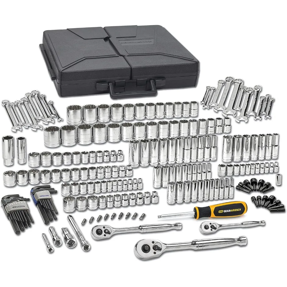 1/4", 3/8" & 1/2" Drive Standard & Deep SAE/Metric Mechanics Tool Set 216 Pc., 6 & 12 Point
1/4", 3/8" & 1/2" Drive Standard & Deep SAE/Metric Mechanics Tool Set 216 Pc., 6 & 12 Point
