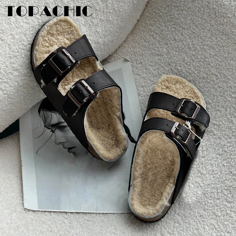 12.22 TOPACHIC Unisex Genuine Leather Lamb Wool Slippers Outdoor Keep Warm Shearling Buckle Strap Mules Shoes Women Men
12.22 TOPACHIC Unisex Genuine Leather Lamb Wool Slippers Outdoor Keep Warm Shearling Buckle Strap Mules Shoes Women Men
