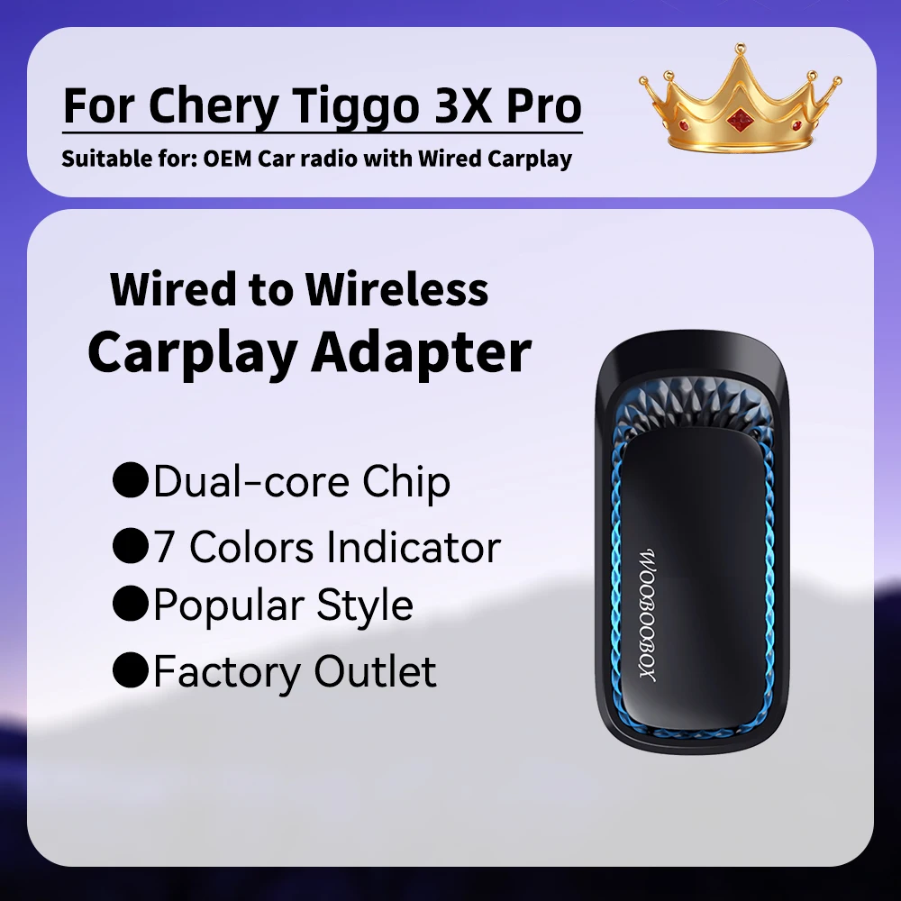 

For Chery Tiggo 3X Pro New Mini CarPlay Wireless Adapter Car OEM Wired CarPlay To Wireless Smart Carplay AI Box USB Dongle RGB
