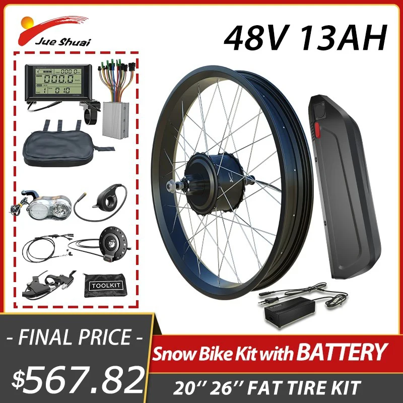 

Electric Bike Conversion Kit E Bike Kit with 13AH Battery Fatbike 48V 1000W Ebike Brushless Gear Motor Wheel Bicycle 20'' 26''