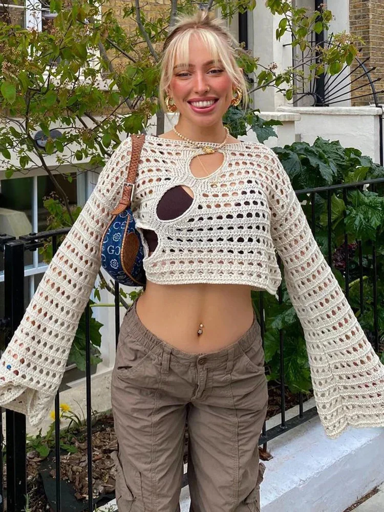 Mesh Net Hollow Out Cropped Knit Smock Top Women Y2K Vintage Loose Distressed Crochet Pullovers Casual Fairycore Chic Streetwear
Mesh Net Hollow Out Cropped Knit Smock Top Women Y2K Vintage Loose Distressed Crochet Pullovers Casual Fairycore Chic Streetwear