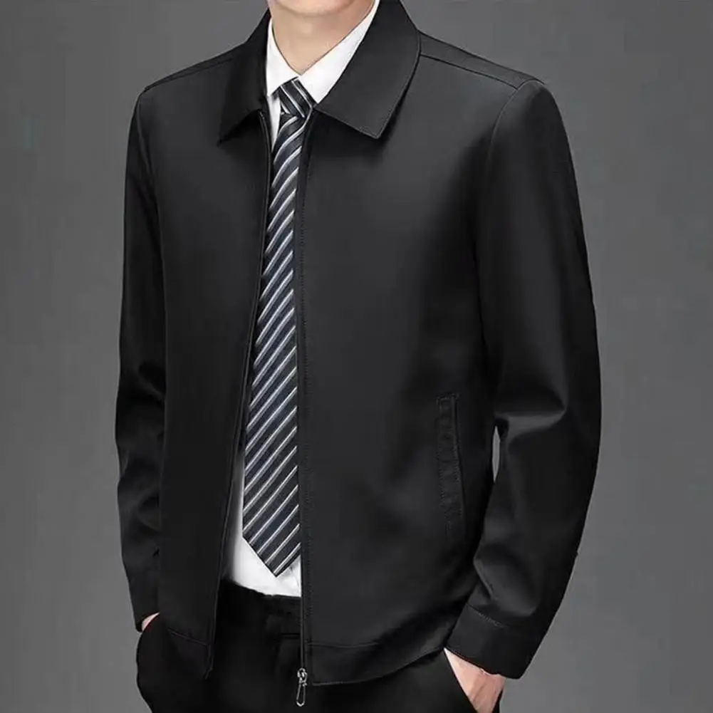 Winter Lapel Coat Men's Mid-aged Father Daily Jacket with Smooth Zipper Closure Turn-down Collar for Fall Spring Solid Color
Winter Lapel Coat Men's Mid-aged Father Daily Jacket with Smooth Zipper Closure Turn-down Collar for Fall Spring Solid Color