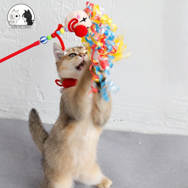 

New Clown Funny Cat Stick Cat Toys Interactive Hairball Bells Girl Funny Cat Pole Kitten Playing Teaser Wand Toy Cat Supplies