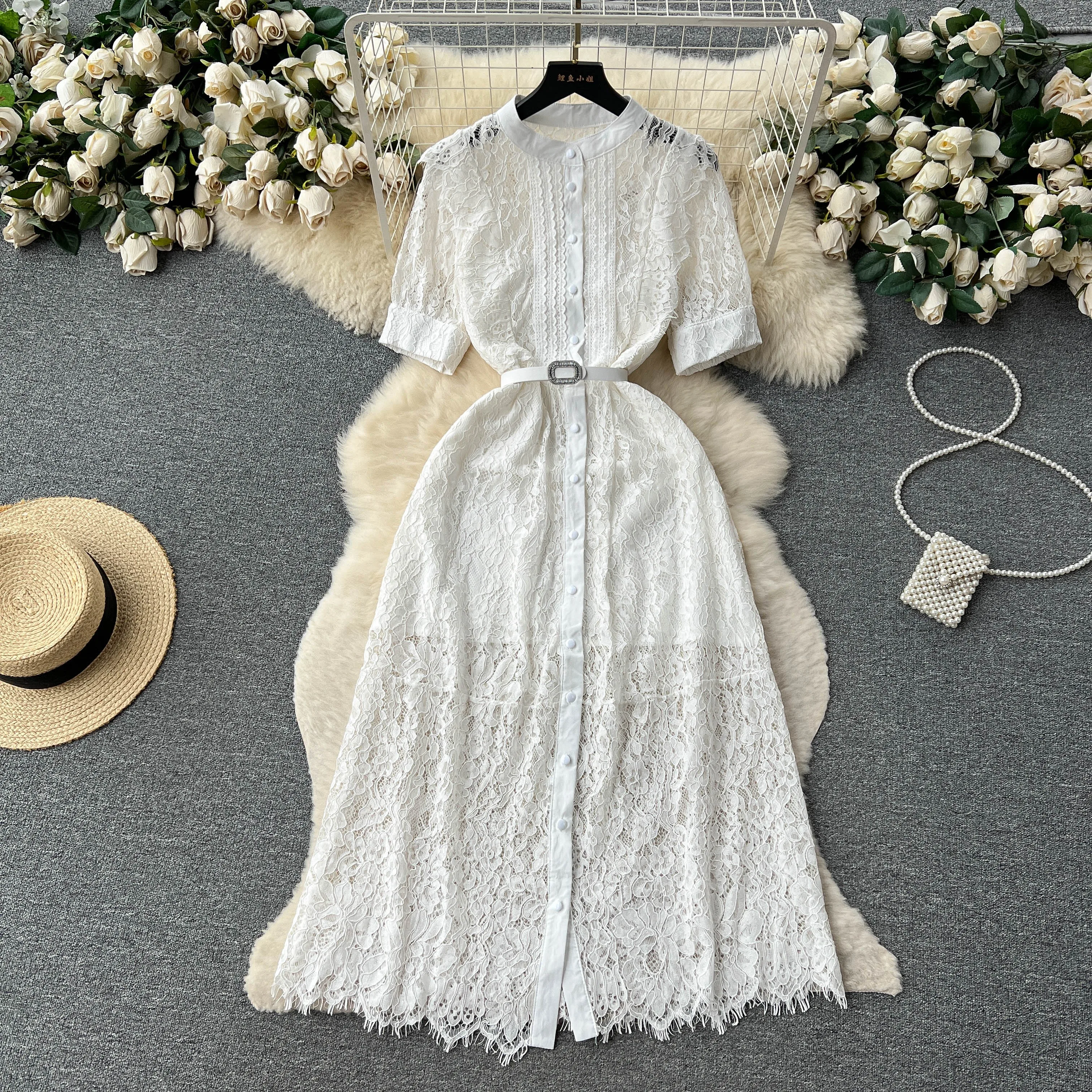 Summer Long White Lace Dress for Women Single Breasted Hook Flowers Hollow Midi Female Vestidos Elegant Belted Luxury New In
Summer Long White Lace Dress for Women Single Breasted Hook Flowers Hollow Midi Female Vestidos Elegant Belted Luxury New In