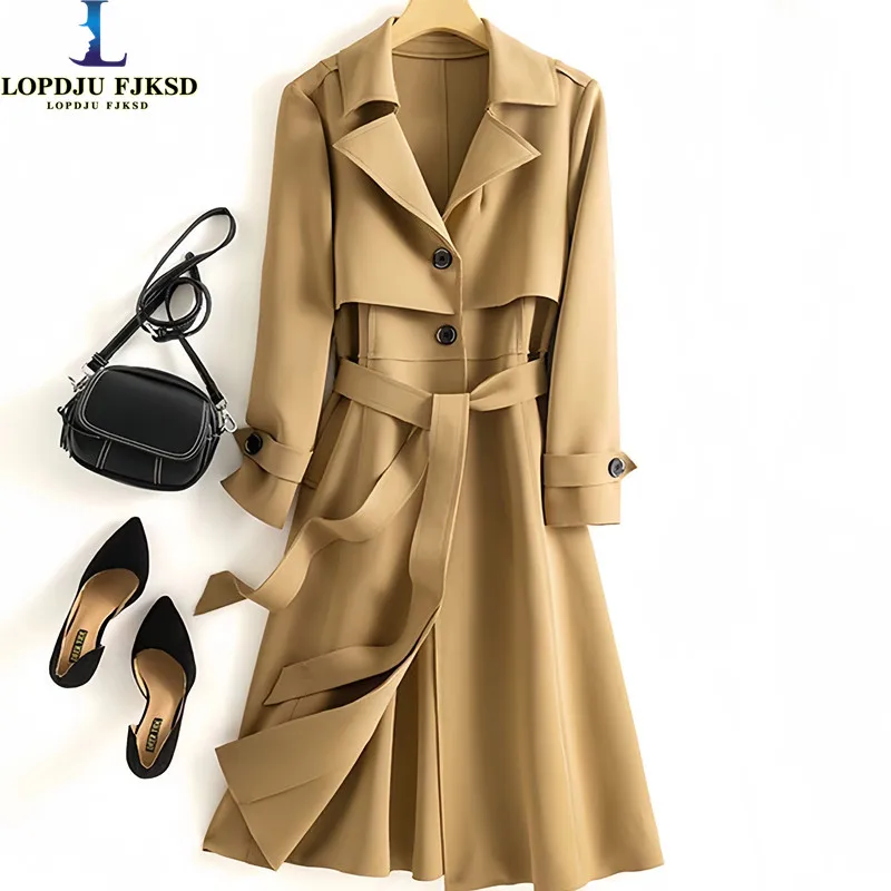 

Single Breasted Trench Coat for Women's, Adjustable Waist Windbreaker,England Style, Casual Outerwear, Spring, Autumn,2024