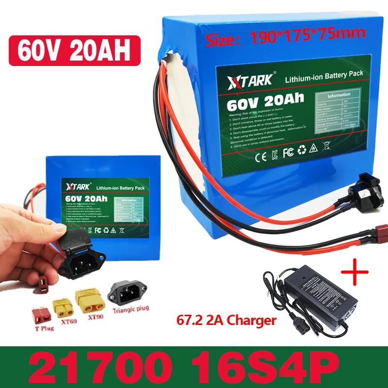 New 60V 20Ah 21700 Lithium Battery Pack 16S4P 1000W-3000W Electric Bike Motorcycle Scooter Battery +67.2V 2A Charger
New 60V 20Ah 21700 Lithium Battery Pack 16S4P 1000W-3000W Electric Bike Motorcycle Scooter Battery +67.2V 2A Charger