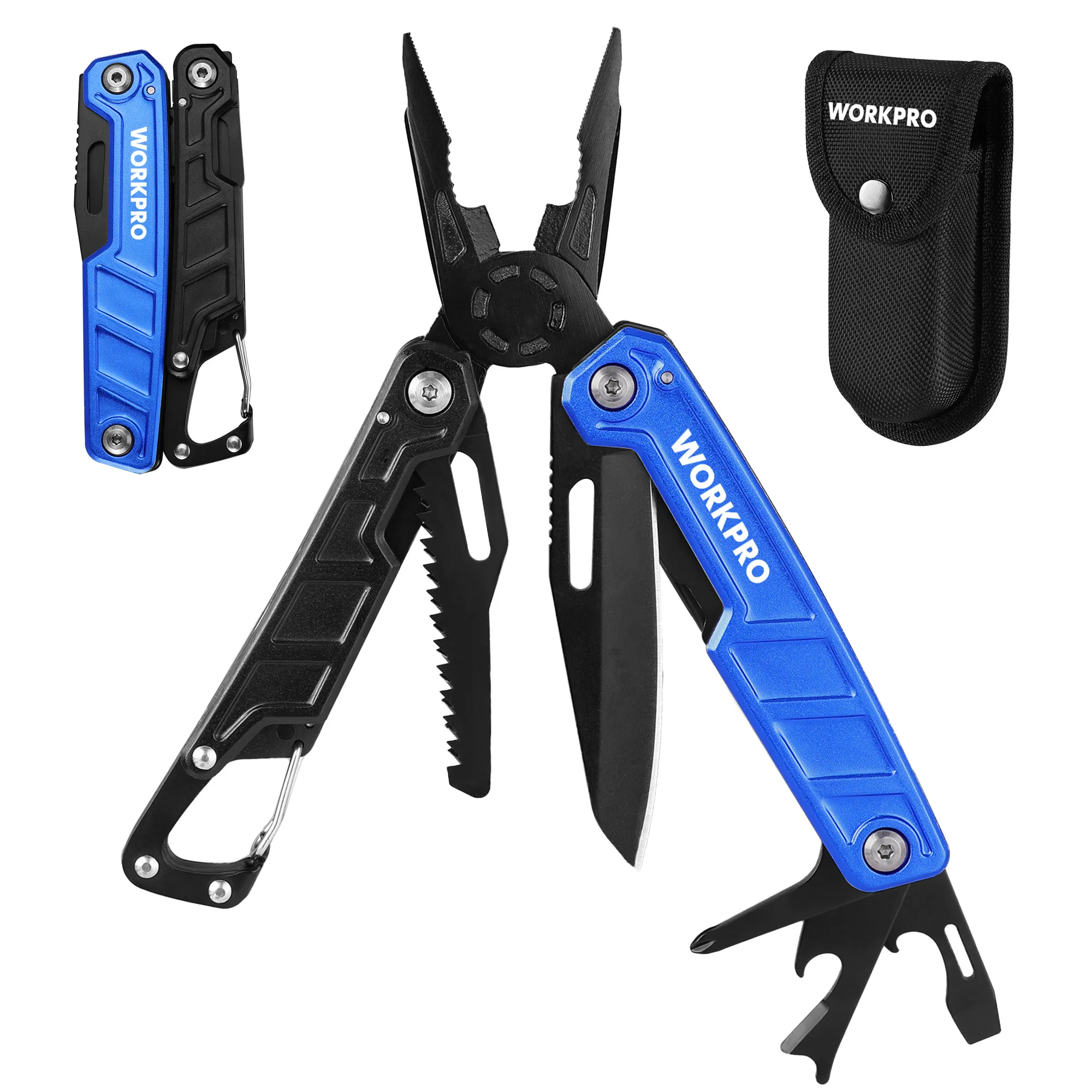 

WORKPRO 11-in-1 Multi-tool Pliers with Carabiner and Sheath Folding Plier Wire Stripper Outdoor Camping Pocket Mini Portable