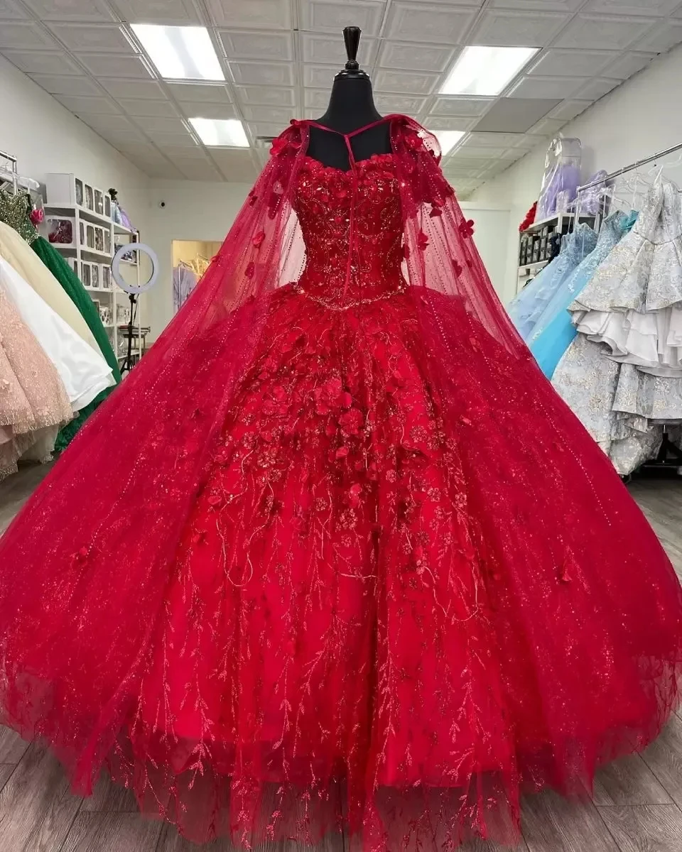 

ANGELSBRIDEP Burgundy Off-Shoulder Quinceanera Dresses With Cape Vestidos De 15 Anos Lace 3D Flower Birthday Party Gowns HOT