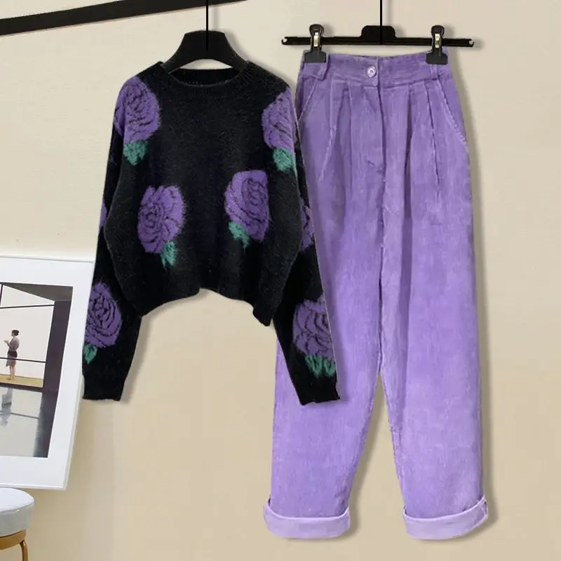 Spring Autumn Single/Suit 2023 New Arrival Korean Fashion Knitted Sweater Corduroy Purple Slim Pants Two Piece Set For Women
Spring Autumn Single/Suit 2023 New Arrival Korean Fashion Knitted Sweater Corduroy Purple Slim Pants Two Piece Set For Women