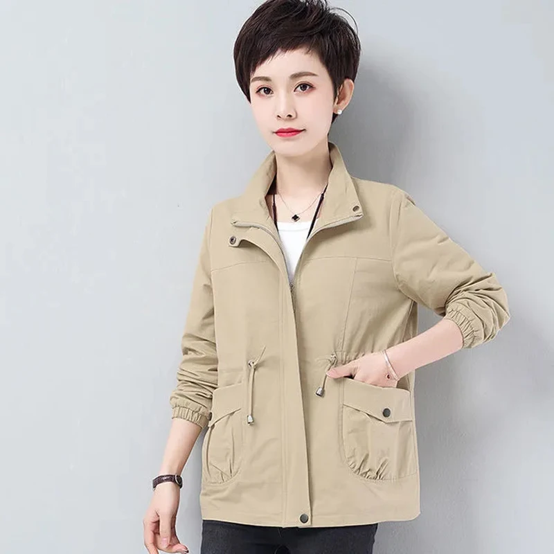 

Women's Jacket Coat 2024 New Spring Autumn Loose Casual Short Windbreaker Middle-Aged Elderly Mother Outerwear Tooling Female