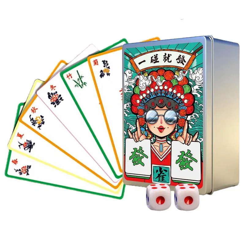 

Mahjong Travel Set 146pcs/set Mahjong Playing Cards Thicken Large Print Handheld Poker Waterproof Chinese Mah Jongg American