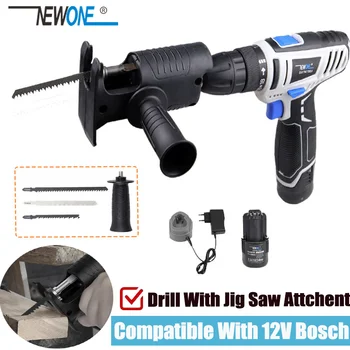 NEWONE 12V 무선 전원 드릴, Bosch 12V 배터리 팩과 호환되는 가정용 세이버 톱으로 수정 된 지그 톱 어 테치먼트 포함