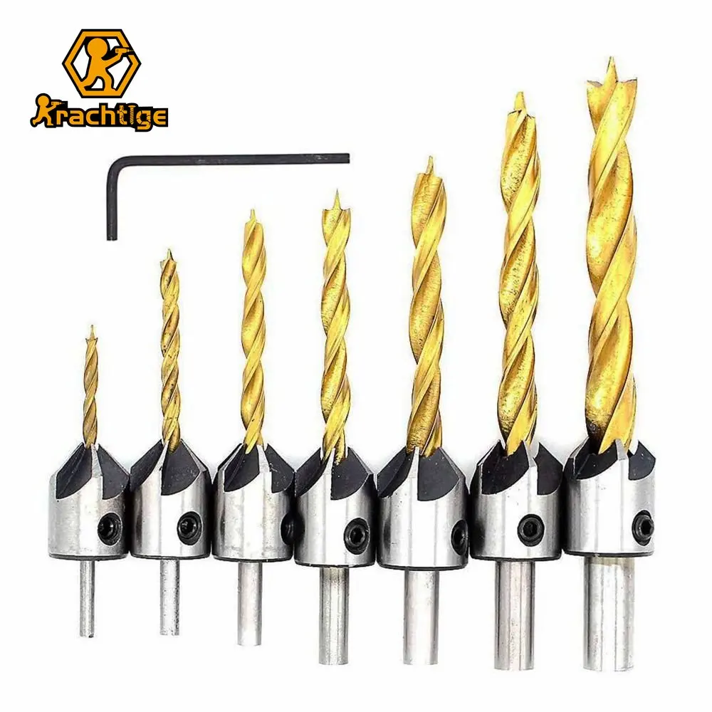 4/7Pcs Round Shank Drill Bits Titanium Coated High Speed Steel Countersunk Drill Bits Woodworking Chamfering Woodworking Tools 
4/7Pcs Round Shank Drill Bits Titanium Coated High Speed Steel Countersunk Drill Bits Woodworking Chamfering Woodworking Tools