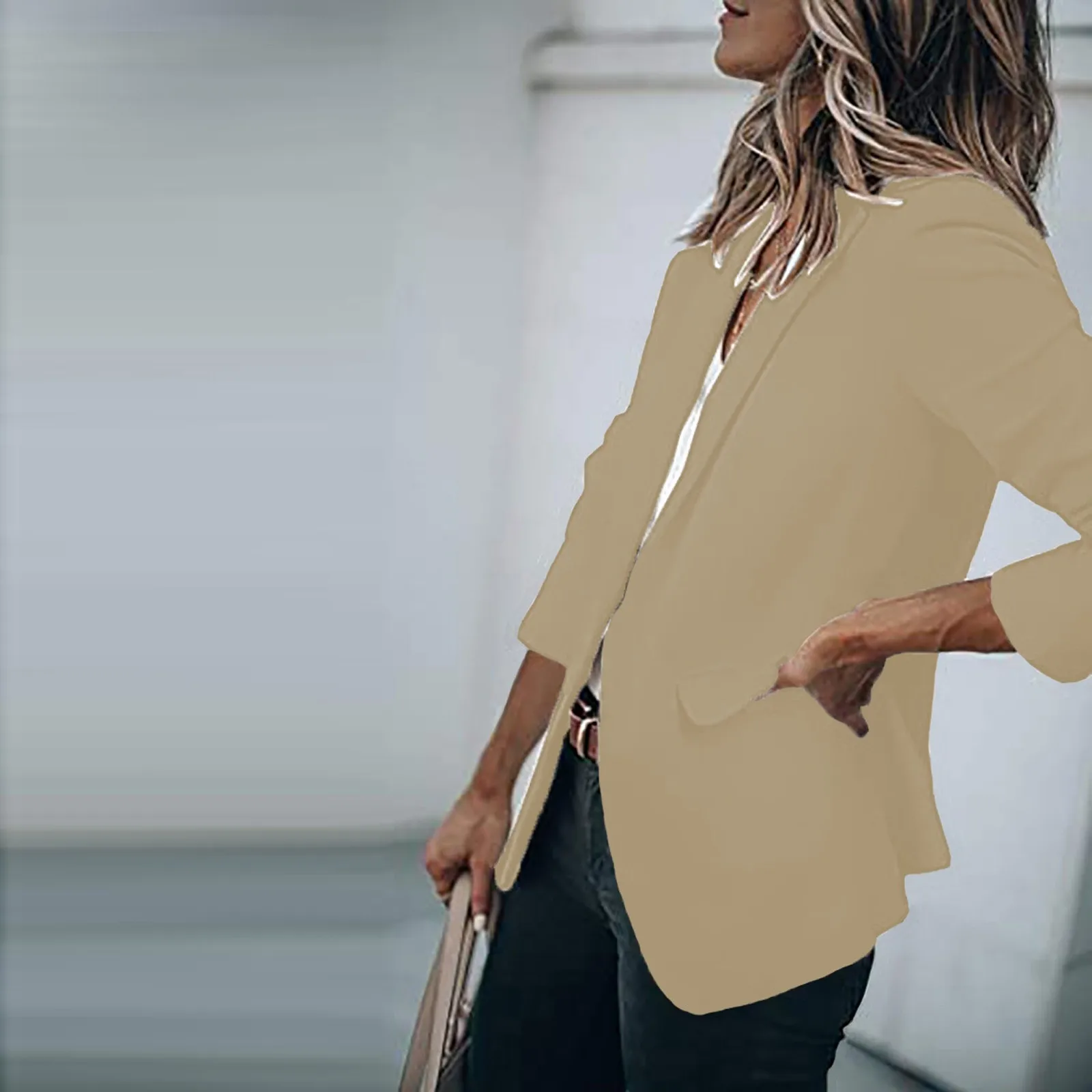 

Женский офисный Блейзер, элегантные облегающие Пиджаки и жакеты с отложным воротником, Однотонный женский костюм на пуговицах с длинным рукавом, пальто для работы, 2023