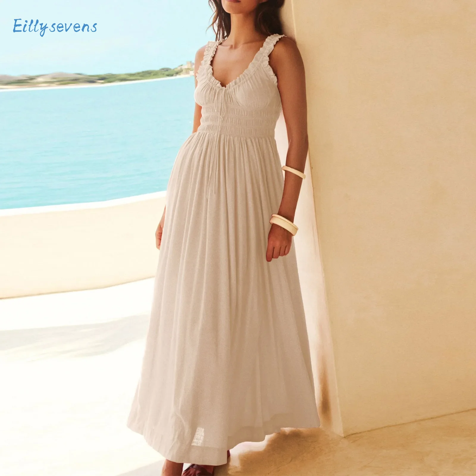 

Strap Sleeveless Dress Summer New High Elasticity Casual Solid Color Vacation Dress Classic Simple Solid Color Lightweight Dress