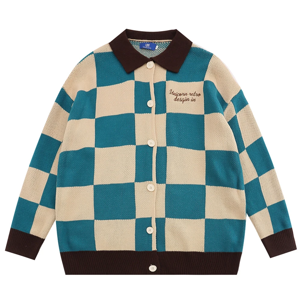 Turn-down Collar Plaid Cardigan Oversized Men's Sweater Autumn Knitwear Clothing 2 Colors 
Turn-down Collar Plaid Cardigan Oversized Men's Sweater Autumn Knitwear Clothing 2 Colors