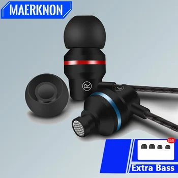 유선 이어폰 엑스트라 베이스 헤드폰 인이어 이어버드, 마이크 포함, 스포츠 스테레오, 인라인 컨트롤 이어버드, 3.5mm 상품 이미지
