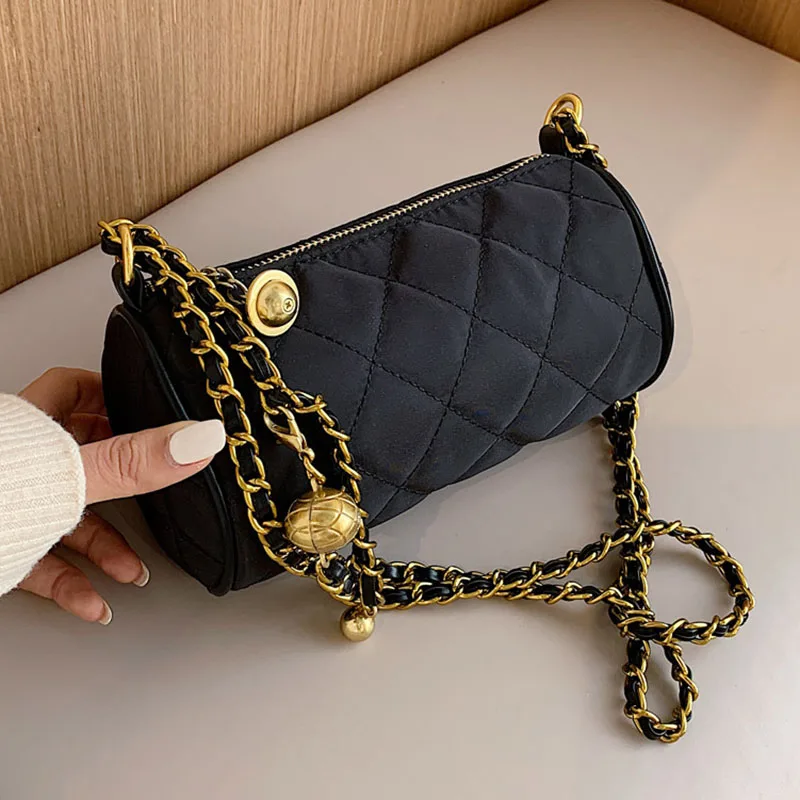 Small Diamond Lattice Shoulder Bags High Quality Nylon Chains Women Messenger Bag Cylindrical Crossbody Bags for Ladies Clutch
Small Diamond Lattice Shoulder Bags High Quality Nylon Chains Women Messenger Bag Cylindrical Crossbody Bags for Ladies Clutch