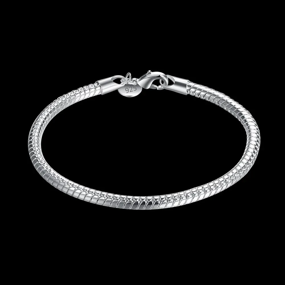 

Hot New 925 Sterling Silver Bracelets for Women Men 4MM Snake Bone Chain Wedding Party Gifts High Quality Fashion Jewelry