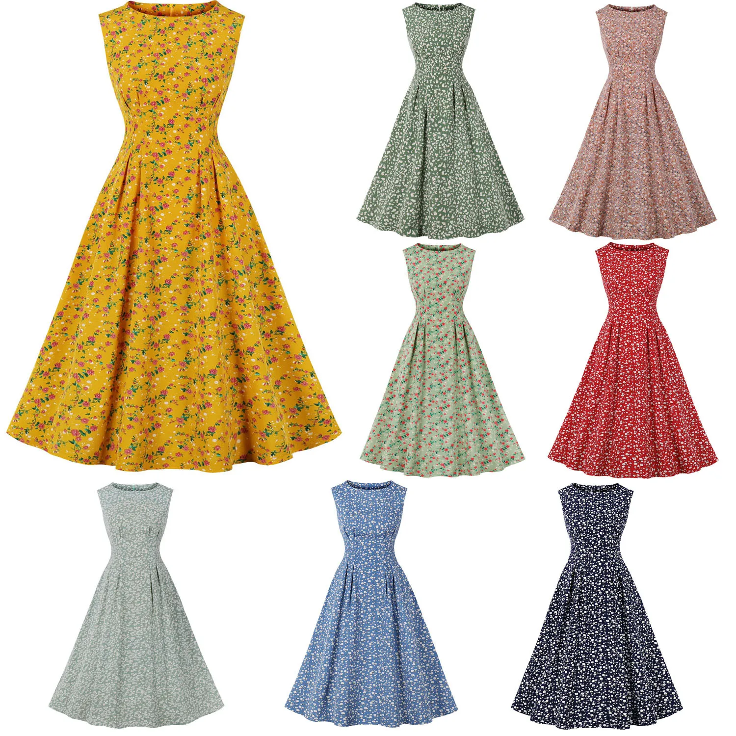 Women's Audrey Hepburn Style Vintage O Neck Sleeveless Floral Print Swing 1950s Dress High Quality Retro Party Dresses
Women's Audrey Hepburn Style Vintage O Neck Sleeveless Floral Print Swing 1950s Dress High Quality Retro Party Dresses