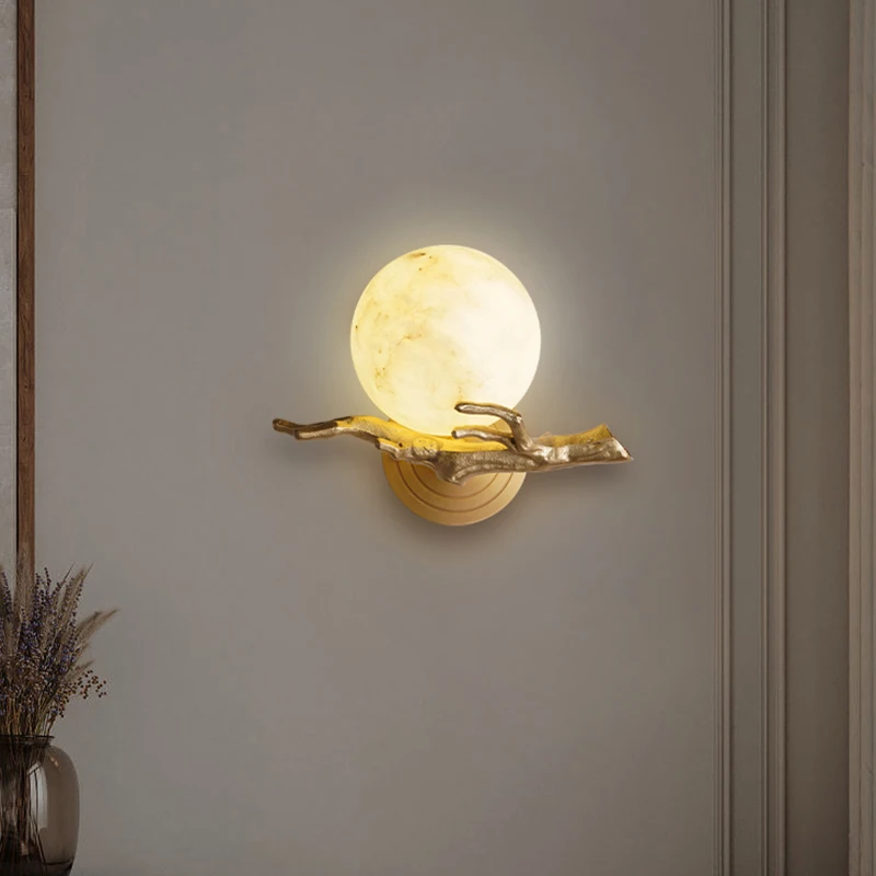 

Nordic Creative Art Bedroom Bedside Study Brass Wall Lamp Postmodern Simple Staircase Aisle Hallway Marble Ball Wall Light