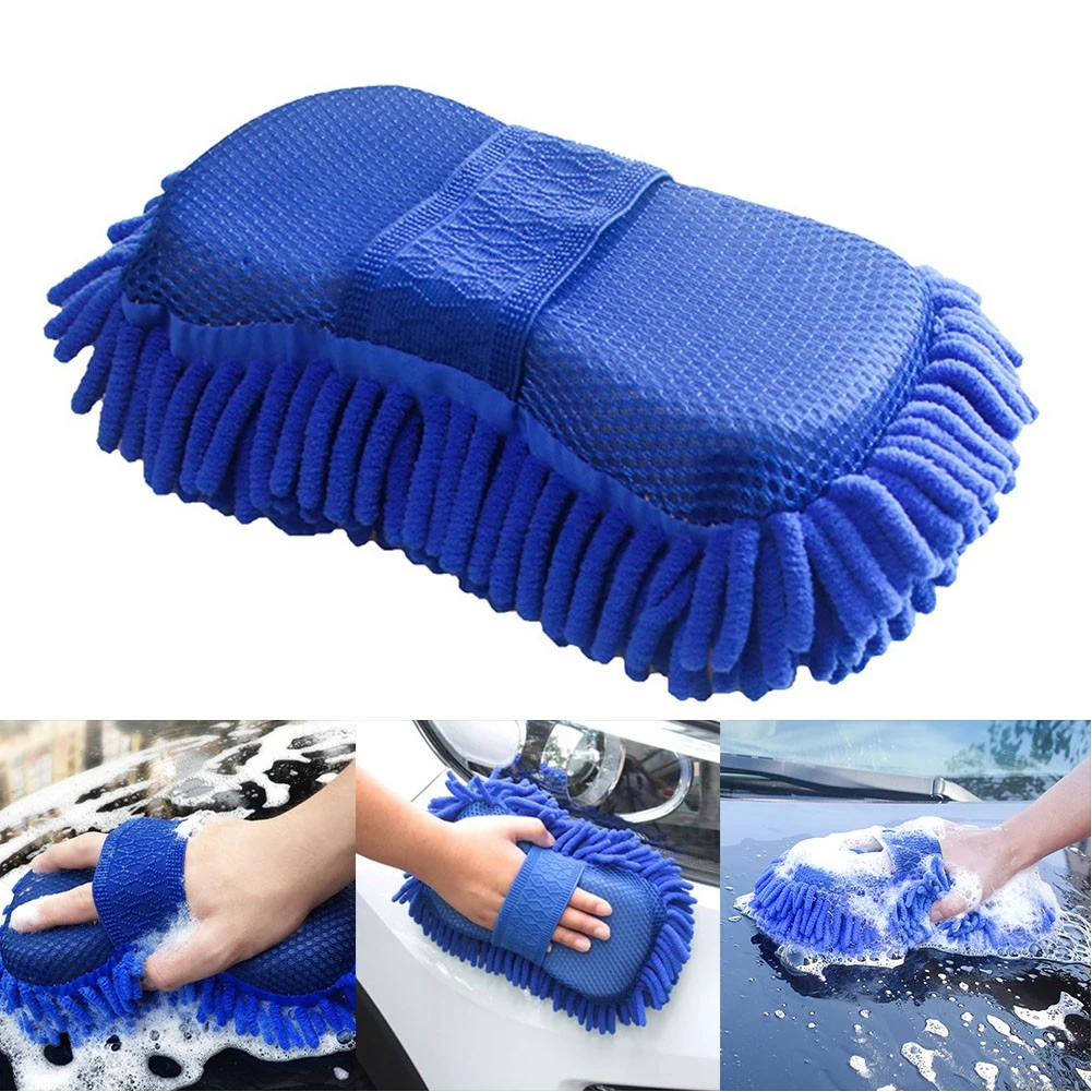 

1 X Auto Microfiber Chenille Car Wash Sponge Care Washing Brush Pad Home Cleaning-Part Dries Quickly Car Wash Maintenance Blue