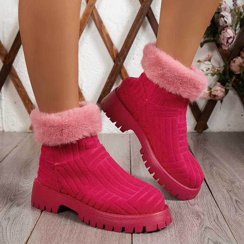 

Женские меховые ботильоны на плоской платформе, теплые прогулочные ботинки челси, зимние брендовые 2024 короткие плюшевые зимние ботинки, замшевая женская обувь
