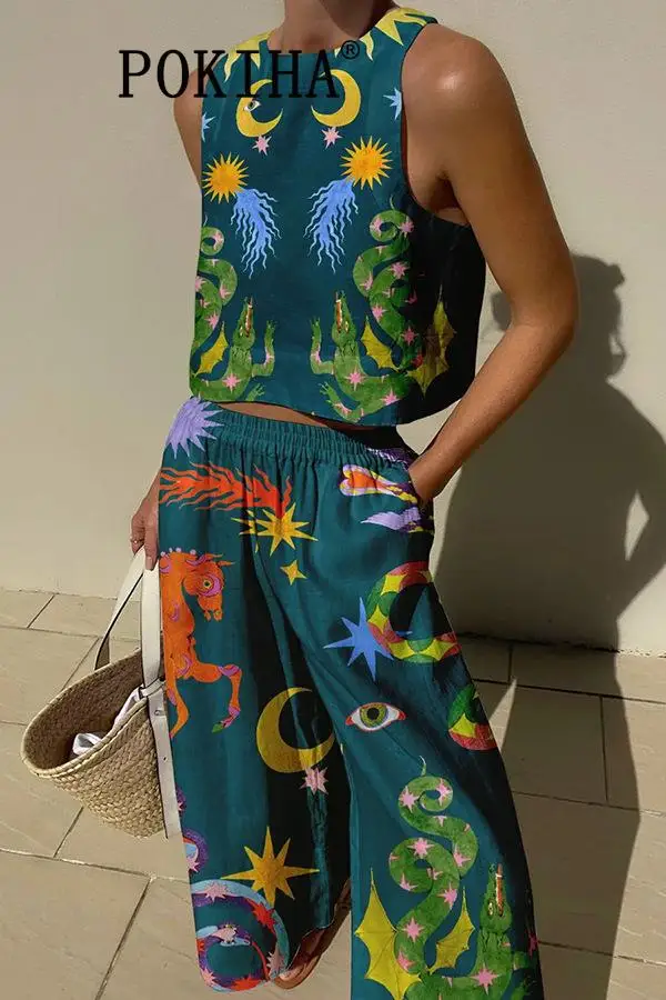 2023 New Sleeveless Tank Tops And Pants Two Piece Sets Fashion Casual Cotton Vacation Printed Graphic Suit Chic Holiday Beach
2023 New Sleeveless Tank Tops And Pants Two Piece Sets Fashion Casual Cotton Vacation Printed Graphic Suit Chic Holiday Beach