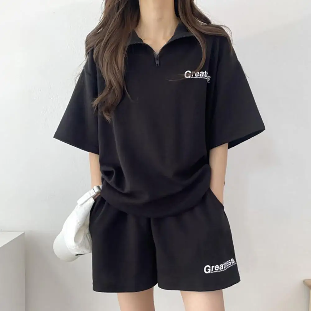 T-shirt Shorts Set Stylish Women's Activewear Set Letter Print Lapel T-shirt Wide Leg Shorts Loose Fit 2pcs/set for Trendy
T-shirt Shorts Set Stylish Women's Activewear Set Letter Print Lapel T-shirt Wide Leg Shorts Loose Fit 2pcs/set for Trendy
