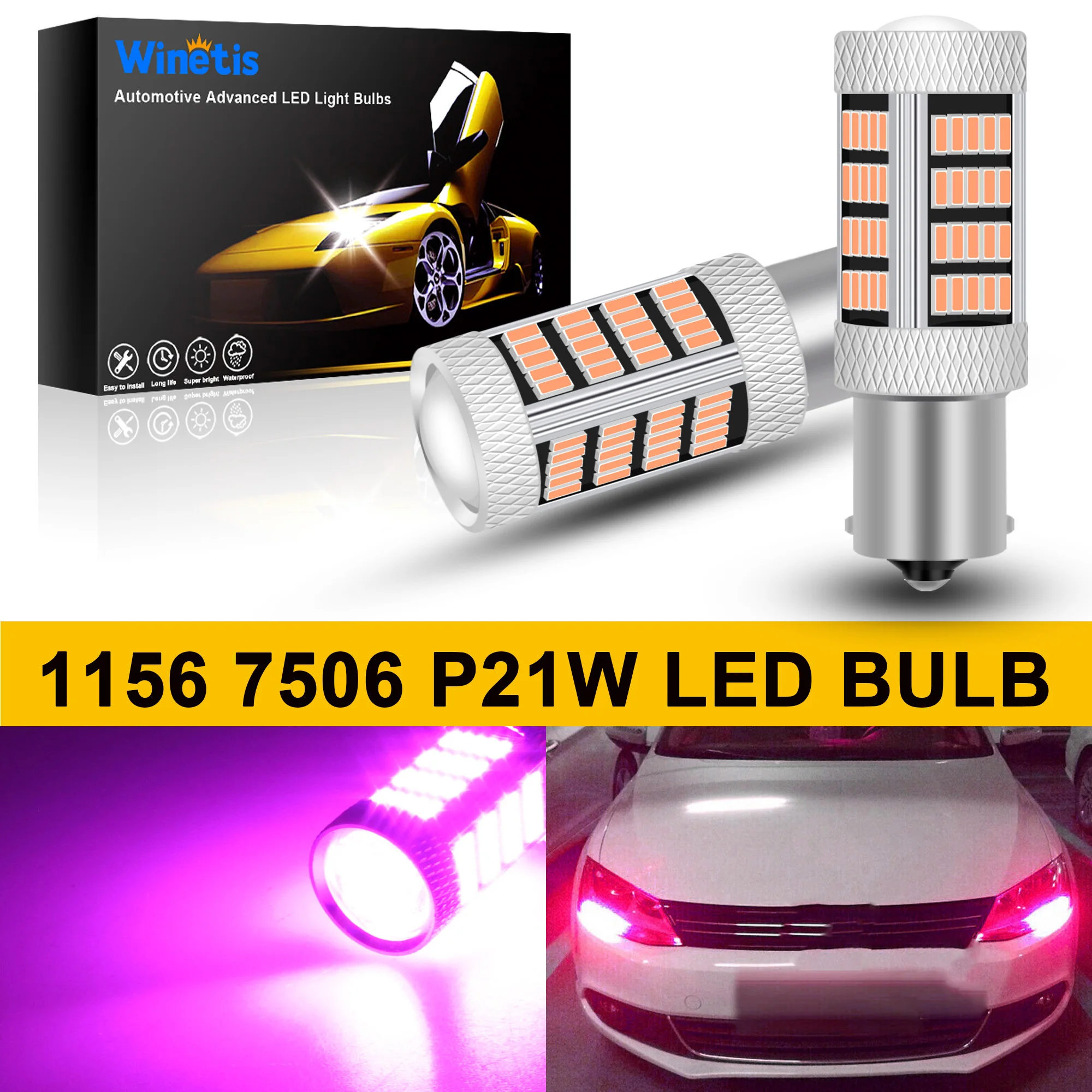 

Winetis 2X 1156 LED Bulbs Daytime Running Lights 2800 Lumens Extremely Bright BA15S 1141 1003 7506 LED for DRL Pink / Purple