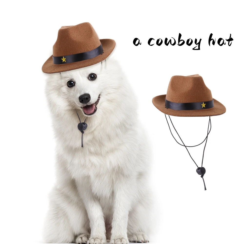 

Pet Dog Outing Hat Embellished Dress, Small And Medium-Sized Dog Cat Funny Visor Daffles Cowboy Style Five-Pointed Star Hat