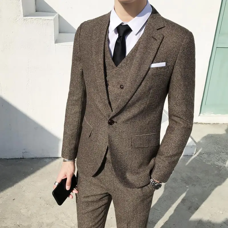 New (Blazer+ Vest + Pants) Men's Fashion Business Formal Wear Korean Version of Gentleman Tweed Retro Wedding Dress 3-piece Set
New (Blazer+ Vest + Pants) Men's Fashion Business Formal Wear Korean Version of Gentleman Tweed Retro Wedding Dress 3-piece Set