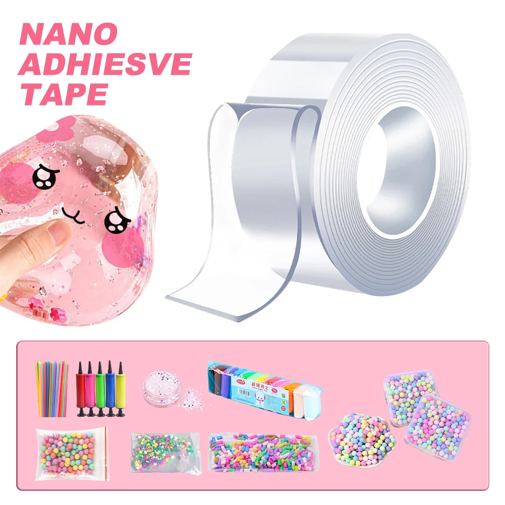 

Multipurpose Nano Tape With Straws And Beads For DIY Craft Children Pinch Toy Making Blowing Bubble Sticky Nano Tape Traceless