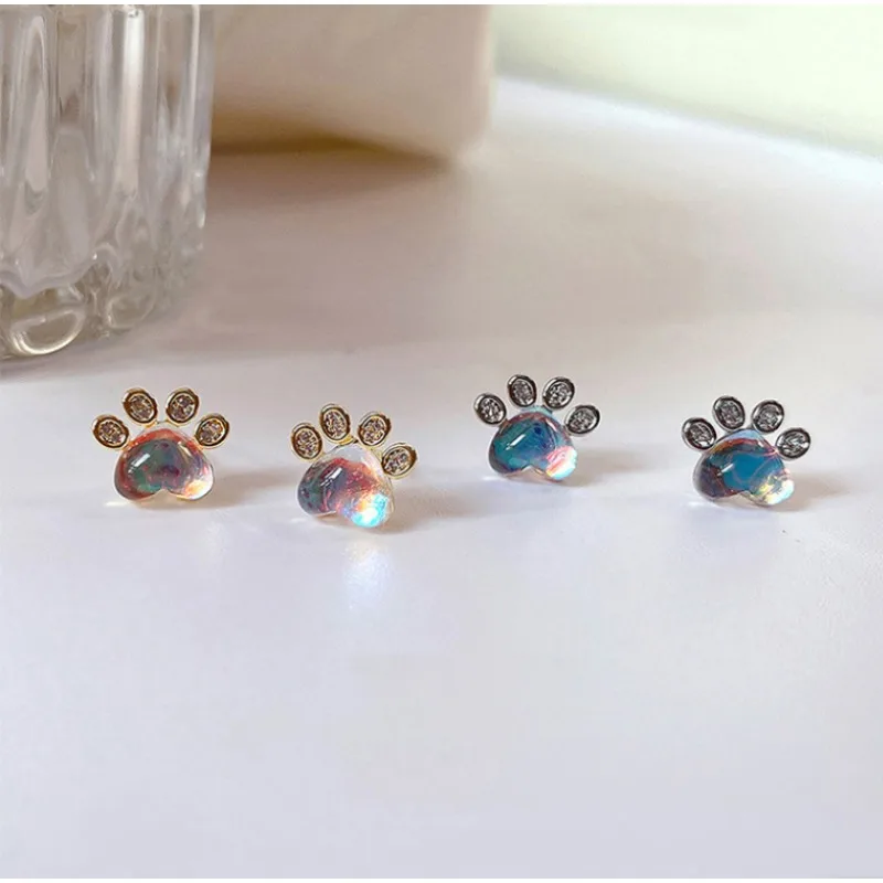 Boucles d'oreilles en pierre de lune pour femmes, petite boucle d'oreille simple, équation de patte de chien, mini chaton, piercing d'oreille, bijoux à breloques, nouveau 2