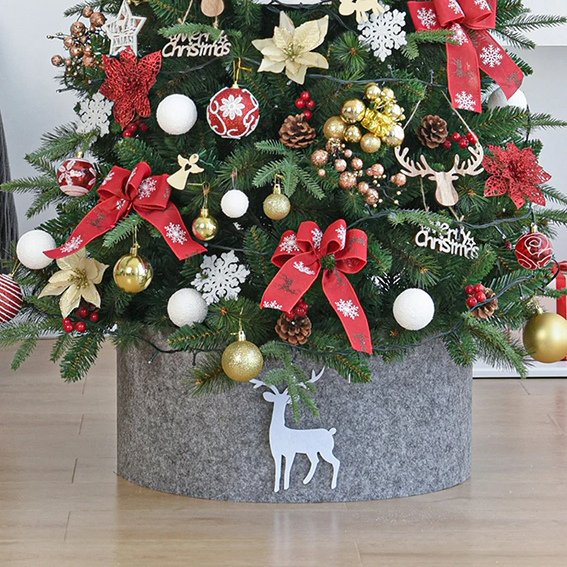 

Grey Christmas Tree Bottom Skirt Feet Covering Skirts Christmas Home Party Soft Xmas Tree Cover Decorative Supplies (100cm)