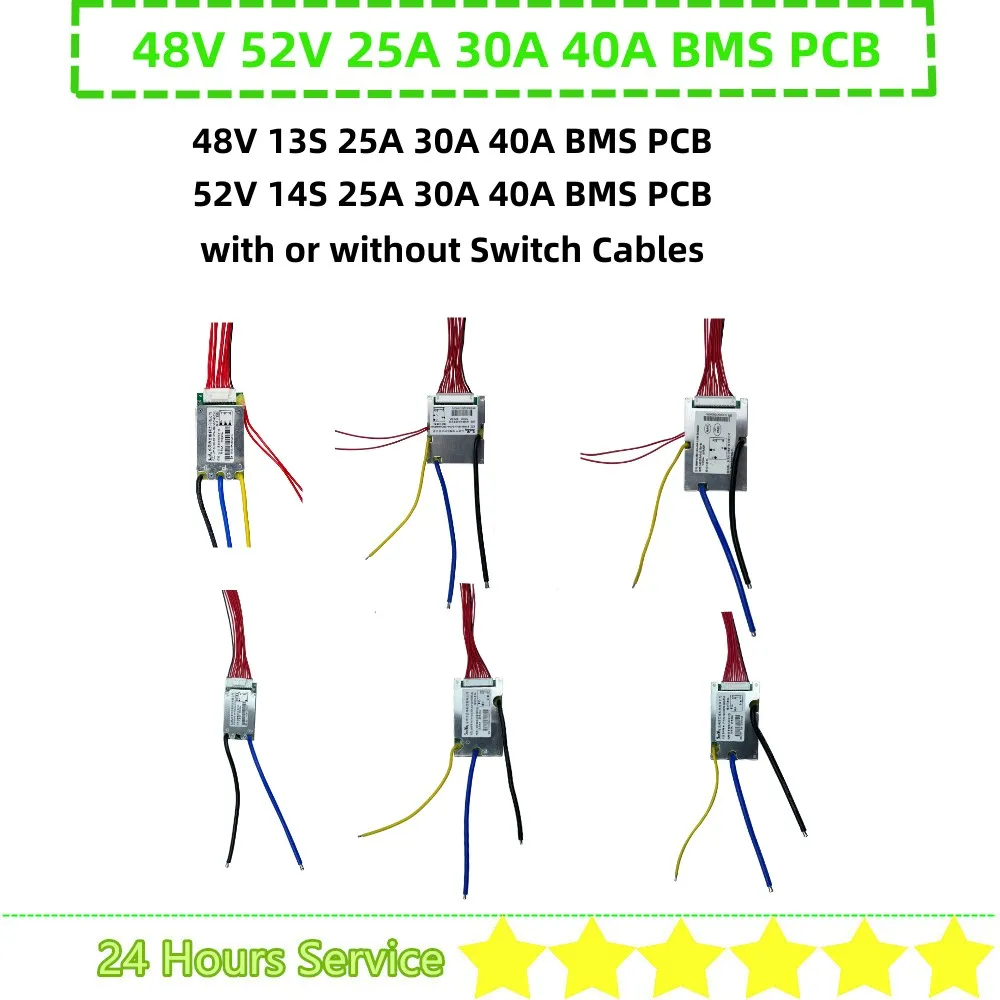 48V 52V 13S 14S 25A 30A 40A 25Ah 30Ah 40Ah BMS PCB Li-ion Battery Pack BMS PCB with Switch or without Switch Cables 52V 48V BMS
48V 52V 13S 14S 25A 30A 40A 25Ah 30Ah 40Ah BMS PCB Li-ion Battery Pack BMS PCB with Switch or without Switch Cables 52V 48V BMS