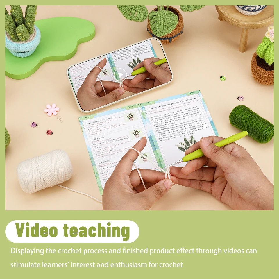 KRABALL 6PCS Succulents Plants Crochet Set With Cotton Yarn Thread And Instruction For Beginners DIY Handmade Craft Accessories KRABALL 6PCS Succulents Plants Crochet Set With Cotton Yarn Thread And Instruction For Beginners DIY Handmade Craft Accessories